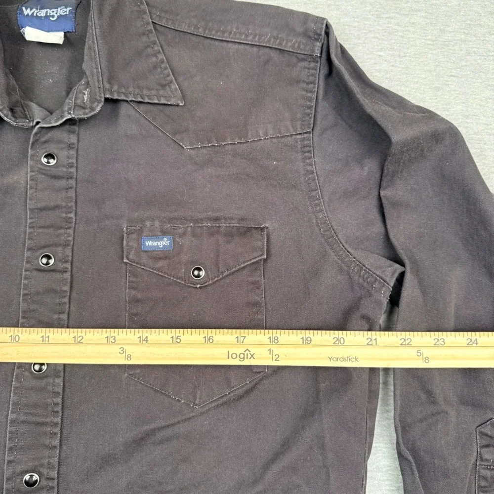 Wrangler Mens Black Western Pearl Snap Long Sleeve Shirt Brushpopper Vtg Large